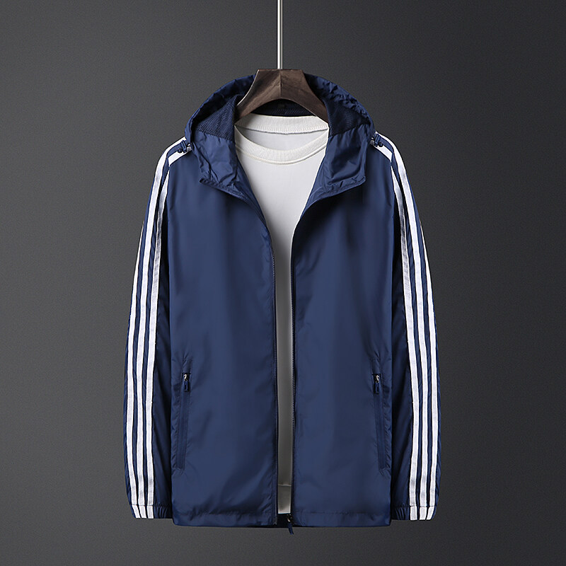 Cross-Border Three-Stripe Spring and Autumn Thin Jacket Men's Windbreaker Trendy Large Size Loose Casual Sports Double-Layer Windbreaker Foreign Trade