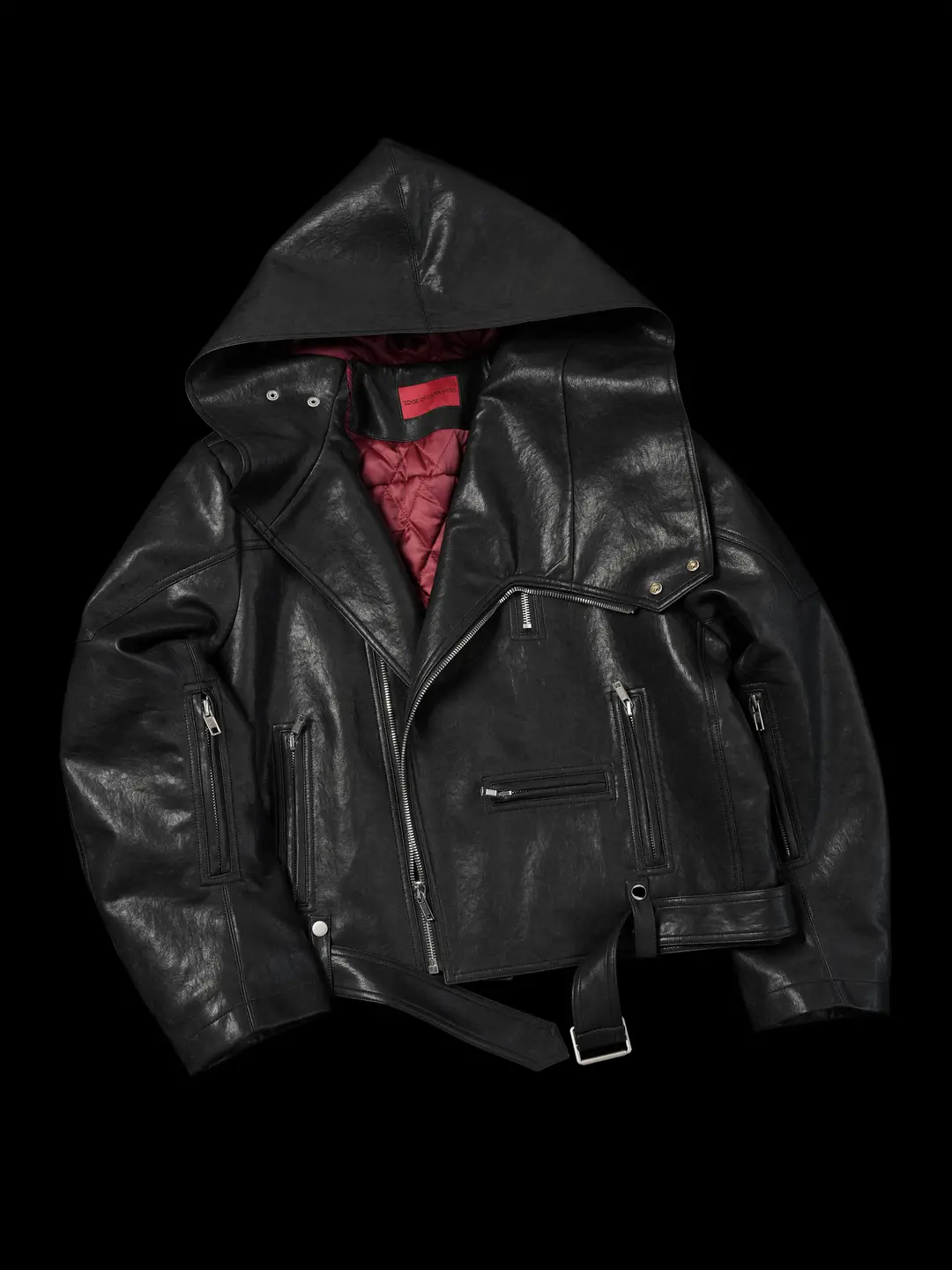 Eodup'Vampire' Heavy-Duty Lapel 3m Warm Fleece Short Wide-Cut Hooded Dark Oil Wax Leather Padded Jacket