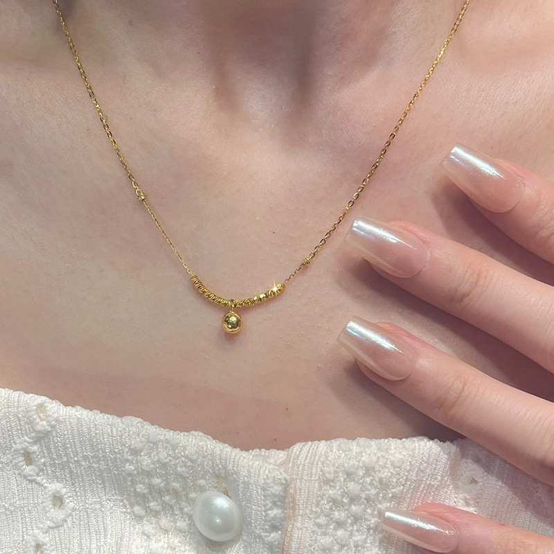 Small Bell Necklace Women's Light Luxury Niche Design Personalized Golden Collarbone Chain Round Bead Necklace Chain New Trendy Supply