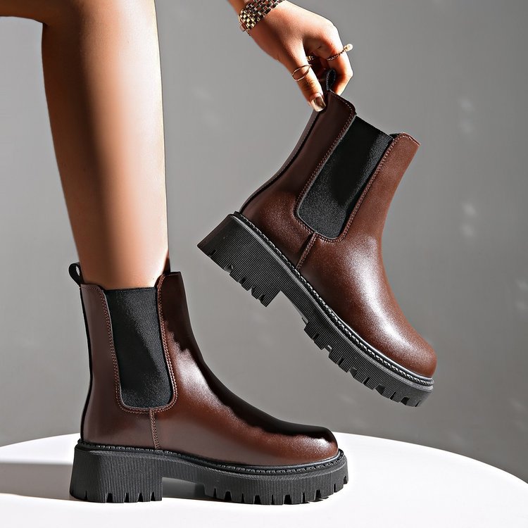 Chelsea Short Boots for Women, Summer 2025, Thin Thick-Soled Chimney Boots, Martin Boots for Women, British Style, Black and Beige
