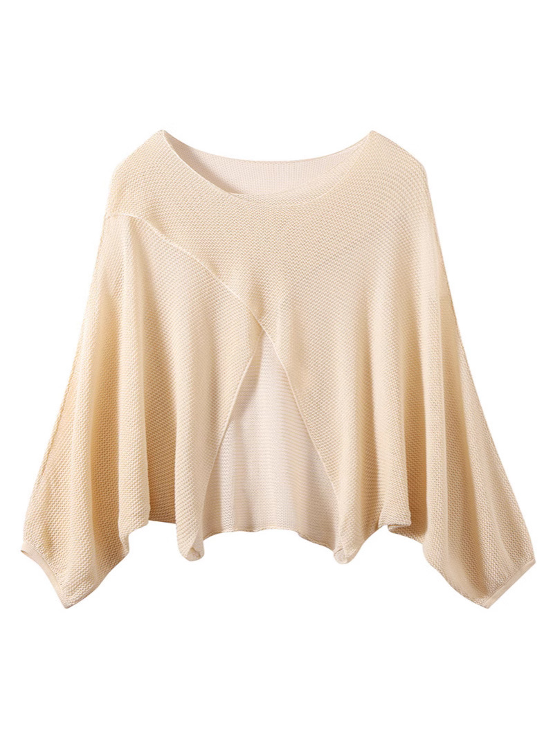 Lightweight Short Navel-Baring Bat-Sleeve Knitwear Summer New Round Neck Irregular Cross Hollow Pullover Blouse