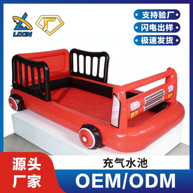 Customized Fire Truck Theme Inflatable Paddling Pool Thickeneded Pvc Kidsren's Playground Party Inflatable Slide Wave Ball Pool