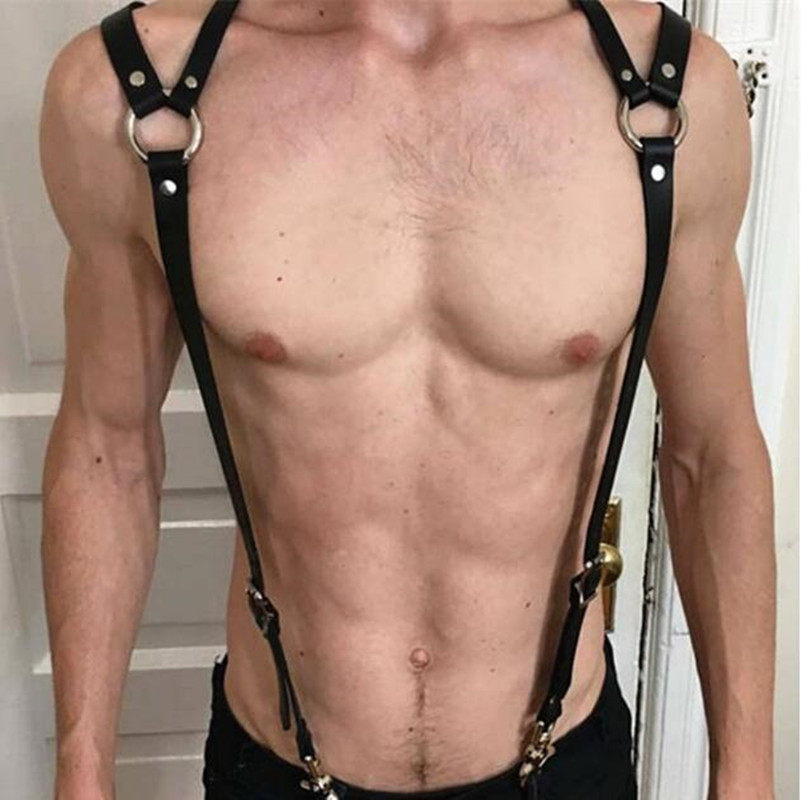 European and American Fashion Men's Distinctive Leather Strap Strap Muscle Men's Vintage Fashion Suspenders
