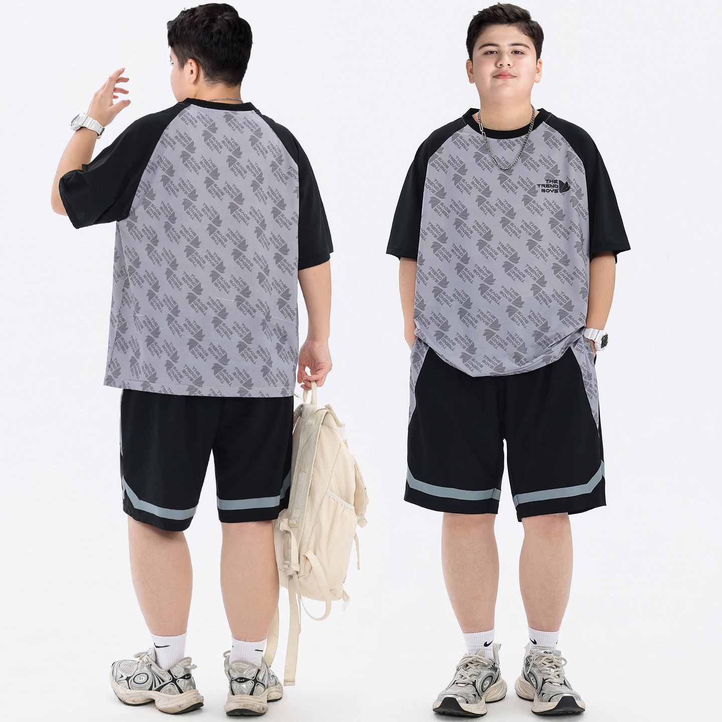 Plus-Size Boys' Summer Outfit, Cool Ice Silk Quick-Dry Set, Oversized Boys' Sportswear Two-Piece Set for Older Children
