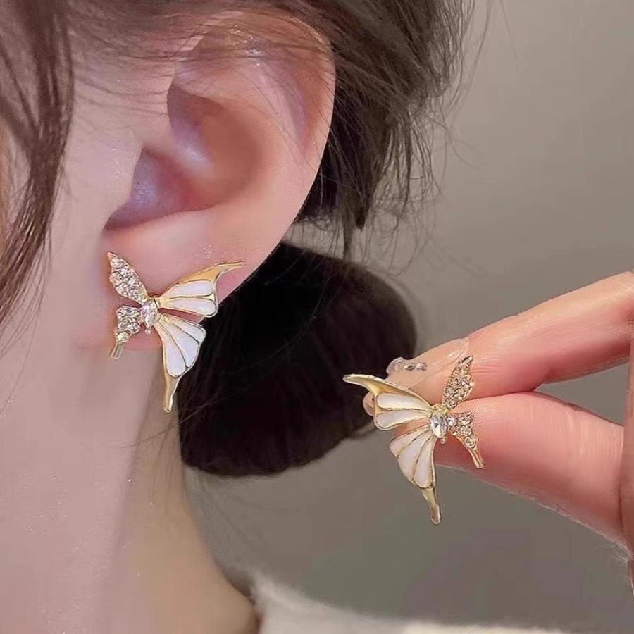 S925 Silver Needle Oil-Drip Butterfly Earrings, Light Luxury Niche Design, High-End Earrings for Women, Exquisite and Unique Beautiful Ear Jewelry