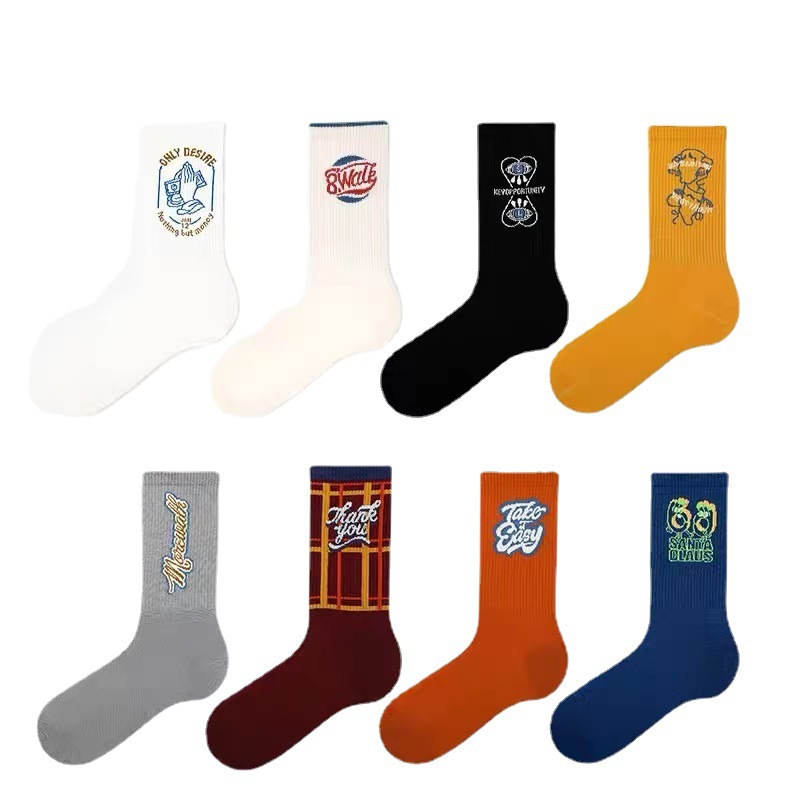 Fashionable Brand Mid-Calf Socks Multi-Color Trendyy Hong Kong Style Retro Letters Japanese Style Style Harajuku National Trend Men's and Women's Cotton Socks Long Cotton Socks