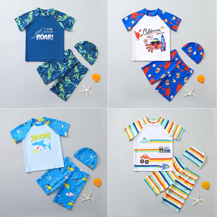 Swimwear Children's Swimwear Cartoon Boys' Middle-aged Children and Girls Split Swimwear Printed suit Short-sleeved Quick-drying