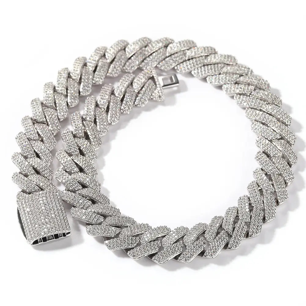 New Hip-Hop Rhombus Full Diamond Necklace, Personalized and Versatile 20mm Zircon Bar Cuban Necklace, Men's Accessories
