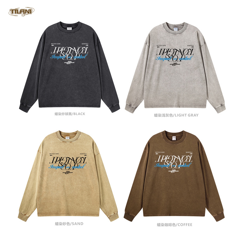 TILANI Chao Brand high quality 260G Batik Washed Long Sleeve T Original Design Word Cross-border Clothing Men's and Women's Jackets