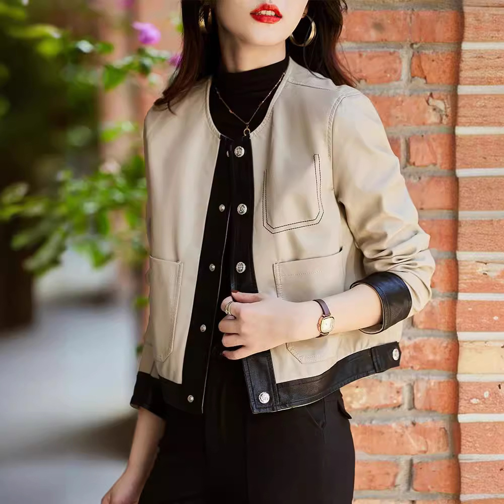 All-Net Low Price Spring and Autumn Light Luxury Small Fragrance Style Short Leather Women's Coat Western Style Thin Fashionable Clothes Trend