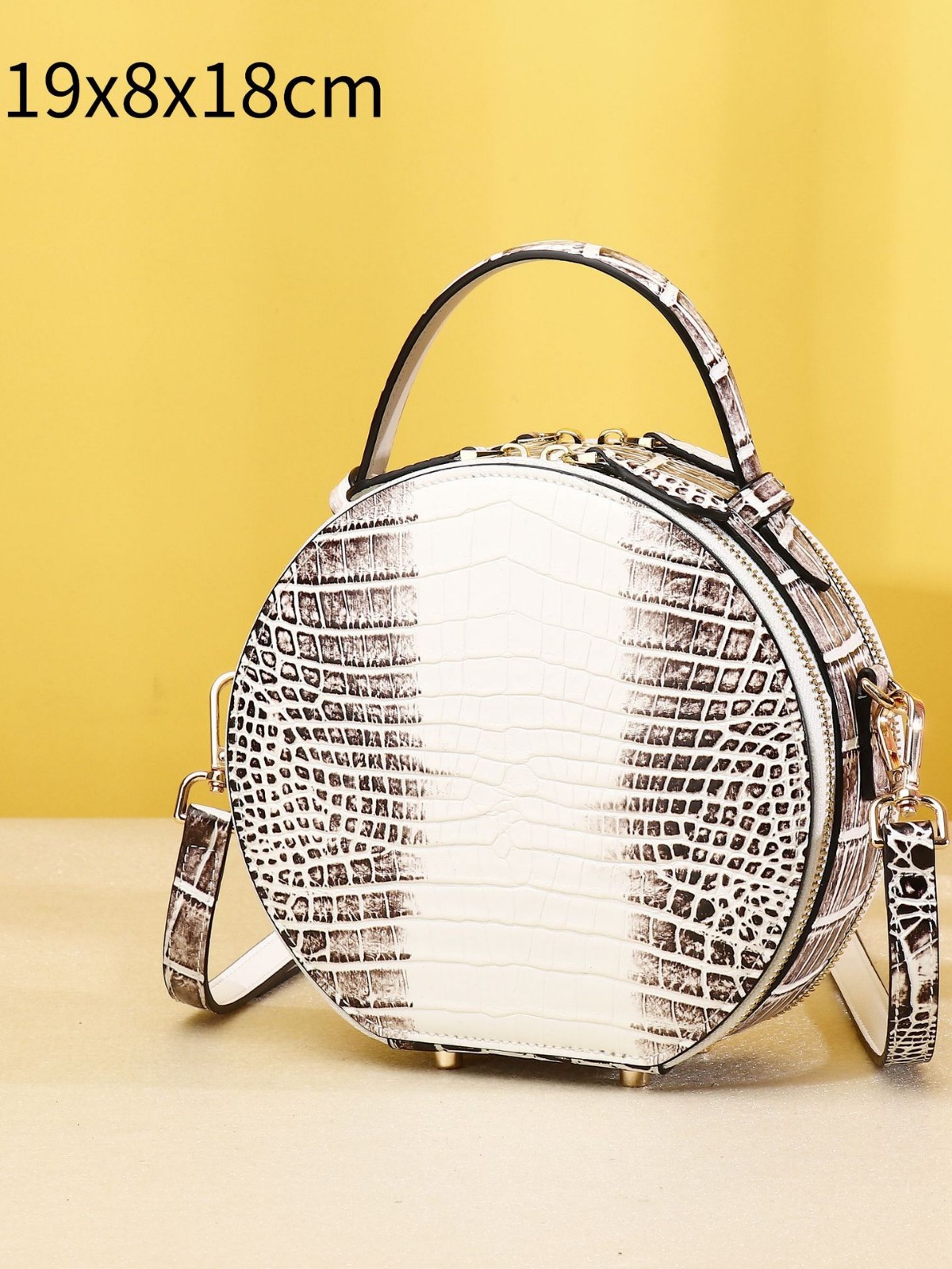 Crocodile Belly Pattern Women's Classic Round Cake Bag Himalayan White Women's Shoulder Crossbody Small Backpack Handbag Trendy