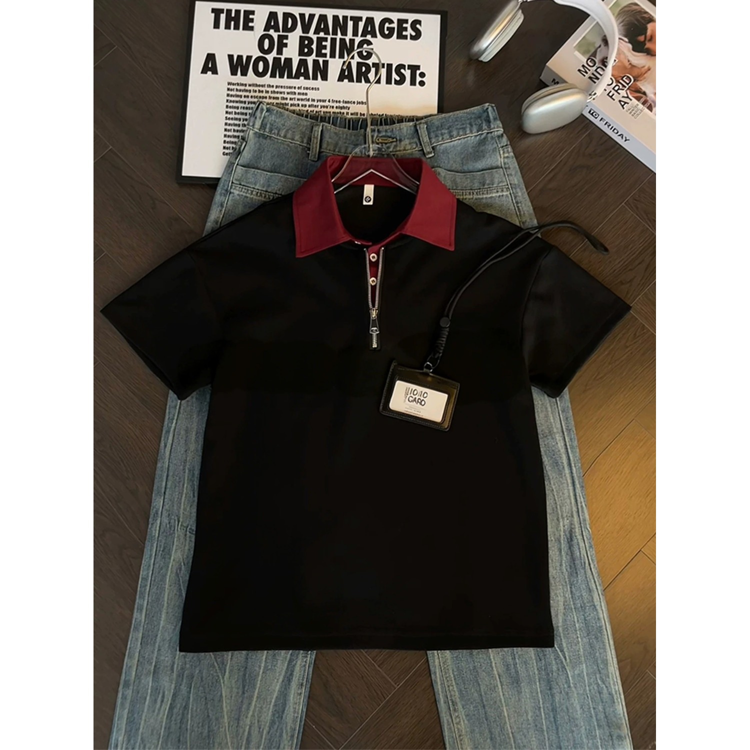 Fake Two-Piece Shirt with Collar, Short-Sleeve Men's Summer Oversized Trendy Loose Fit Youth Polo Shirt T-Shirt