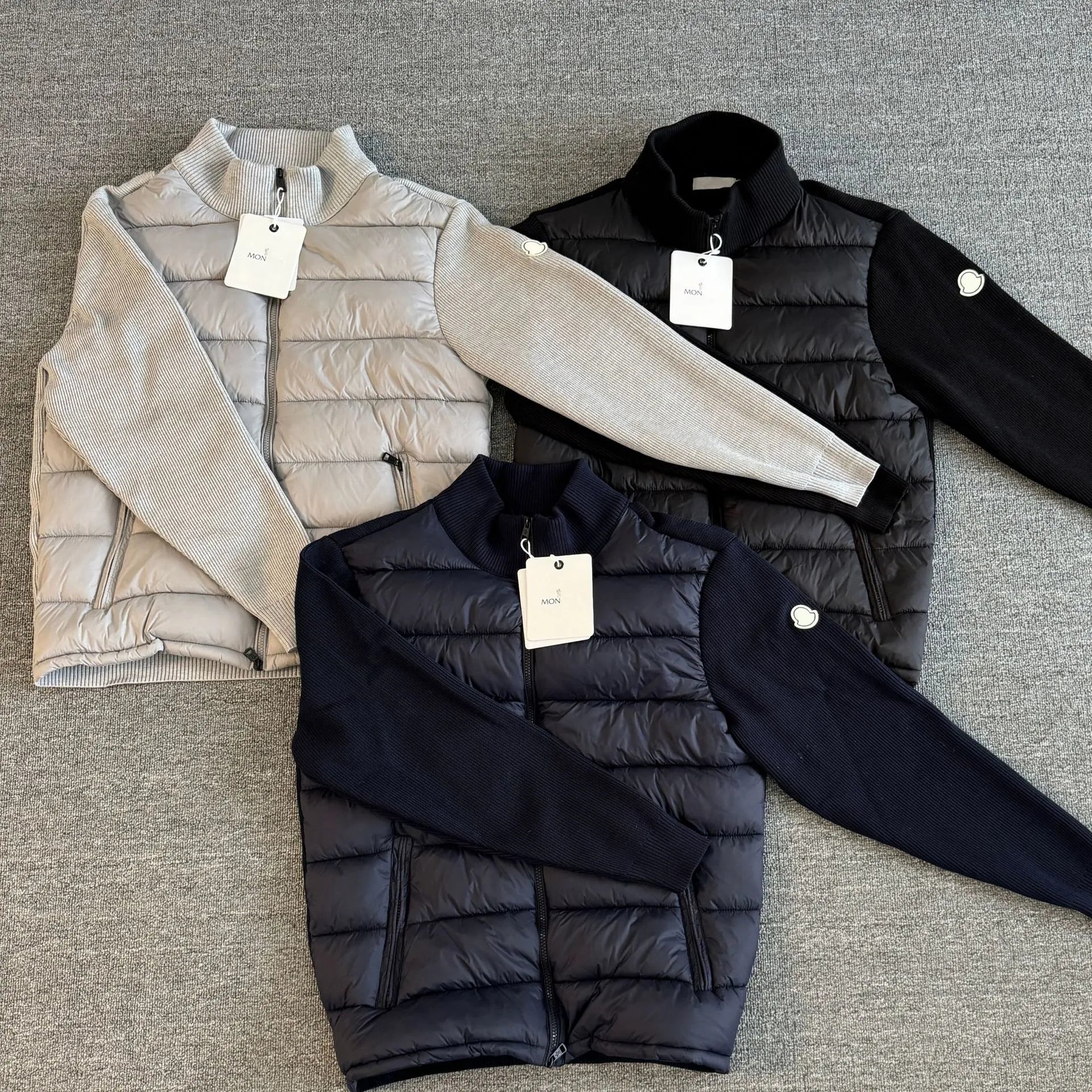 Mkl knitted sleeves stitching light cotton cardigan outer standing collar down jacket light luxury business casual