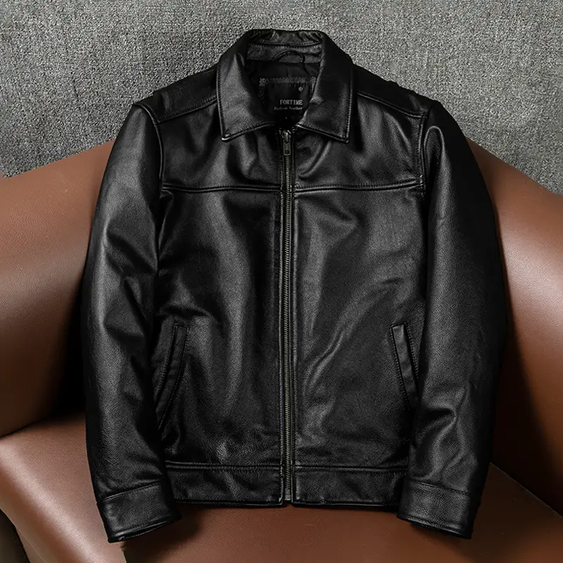 FORTIME Men's Black Leather Jacket