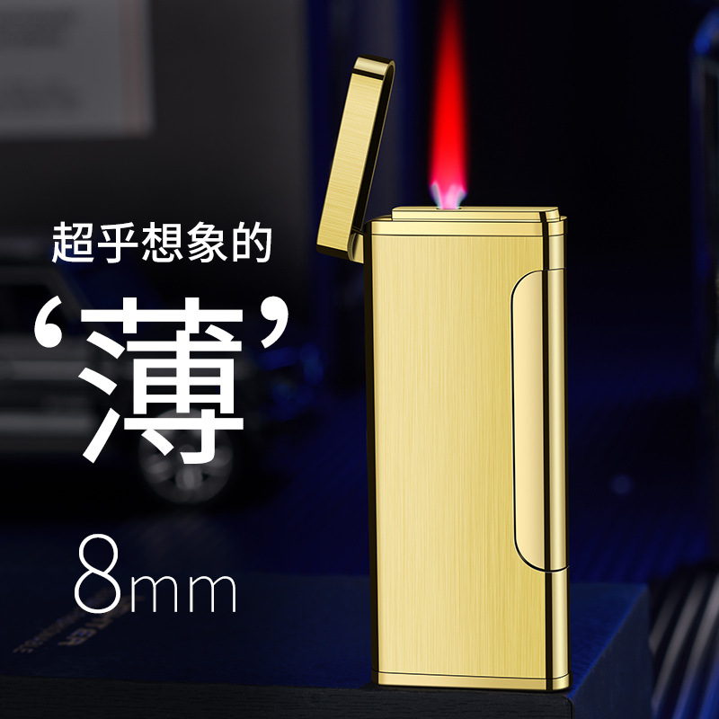 BD8017 Creative Personality Trend Metal Thin Straight Inflatable Lighter Laser Engraving Advertising LOGO