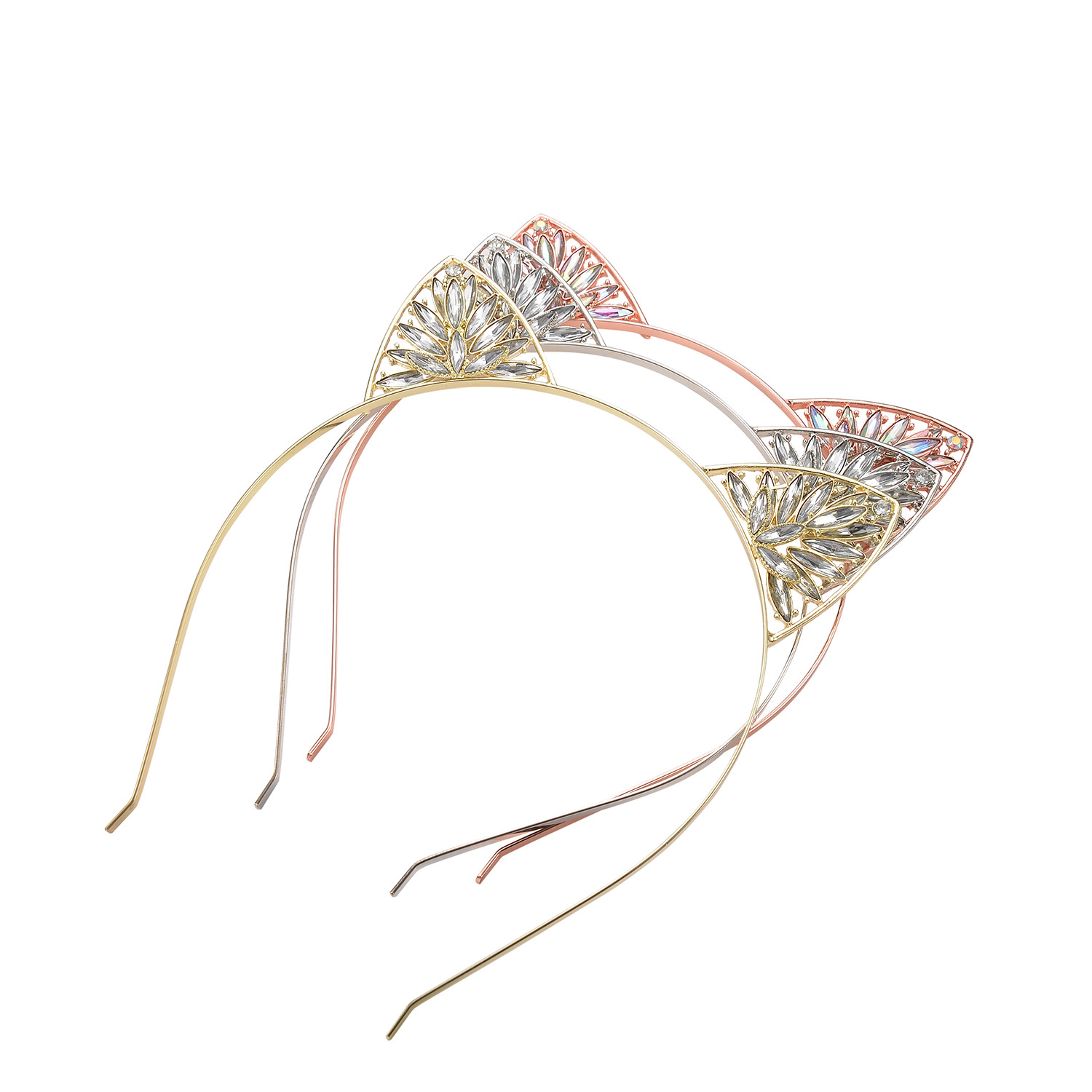 Ka Ornament Tong Crystal Cat Ear Hairband Cute Children's Hair Accessories Alloy High-end Hair Accessories Headwear Christmas Gift