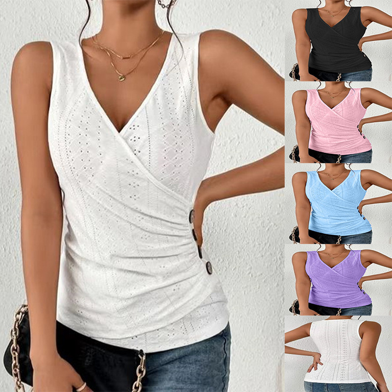 2023 spring and summer Europe and the United States cross-border TEMU independent station wish new women's Sexy Slim solid color v collar short sleeve t-shirt