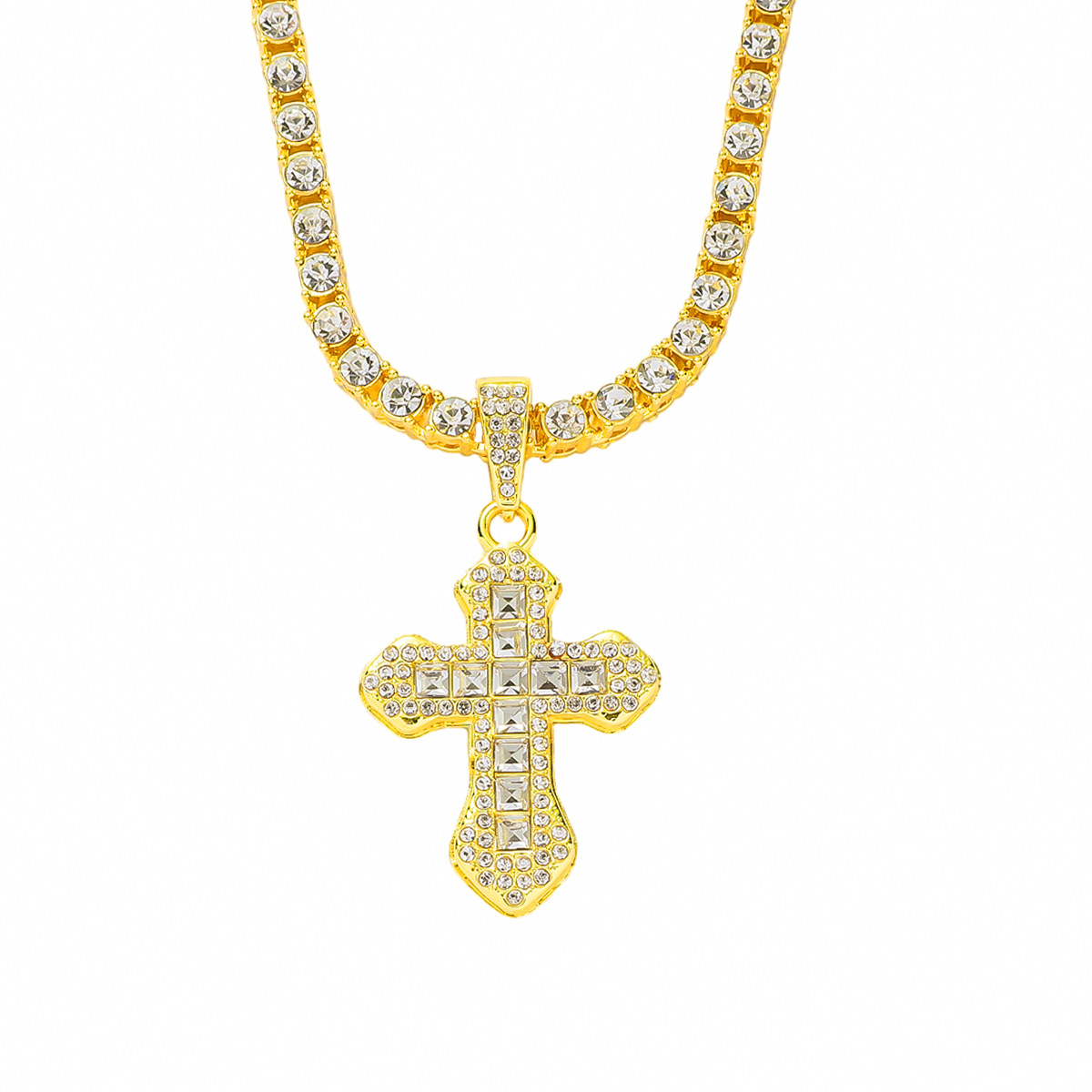 AliExpress New Hip-Hop Cross Pendant Necklace Cross-border All-match Diamond Necklace European and American Men's Jewelry