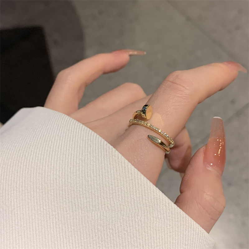 Super Flash Light Luxury Full Diamond Multi-Layer Nail Ring Women's ins Fashionable High-Level Cold Style Open Ring Personalized Ring