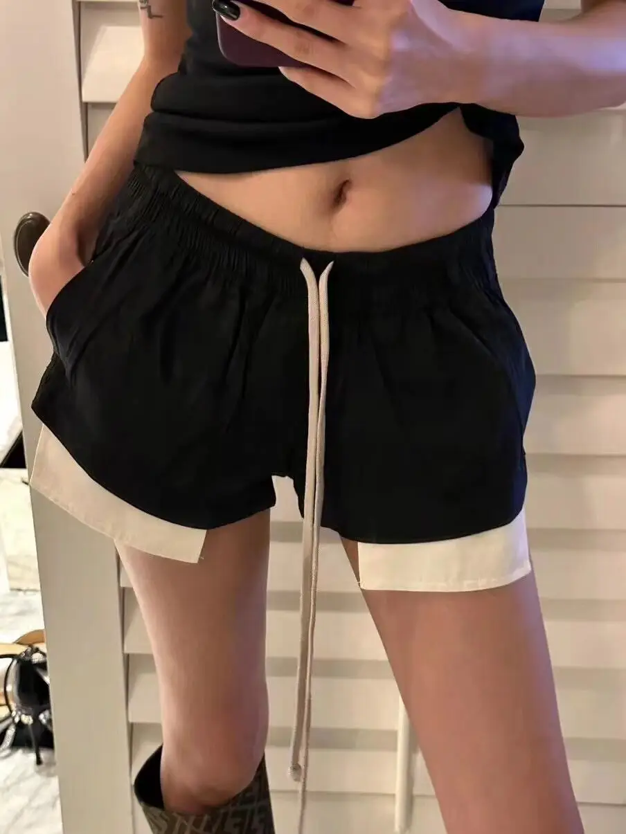 Dark Pioneer Ro Elegant Black Shorts, Stylish Commuter Wide-Leg Pants with Elastic Waistband, Sporty Shorts for Women, Hot Girl Style