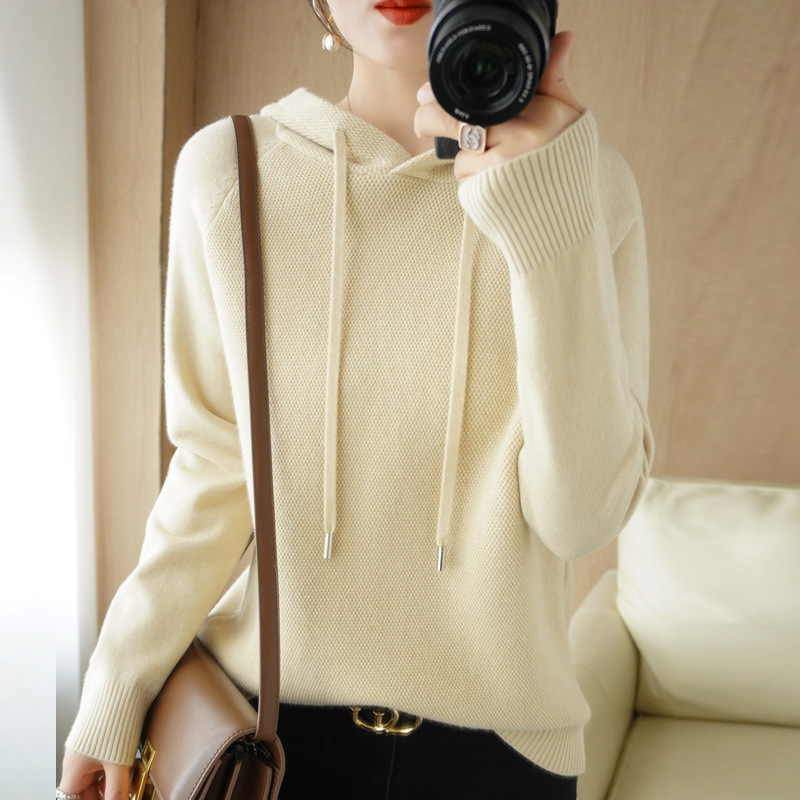 Hoodie Autumn and Winter Hooded Sweatshirt Women's Pullover Hoodie Bottoming Shirt Mesh Large Size Hoodie Knitted Sweater Raglan Sleeve