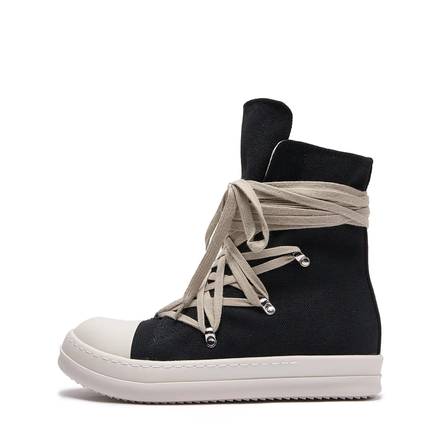 Pigpitt Dark Style High-Top Canvas Shoes for Men Thick Sole Height-Increasing Casual Sneakers with Laces Versatile Niche Shoes