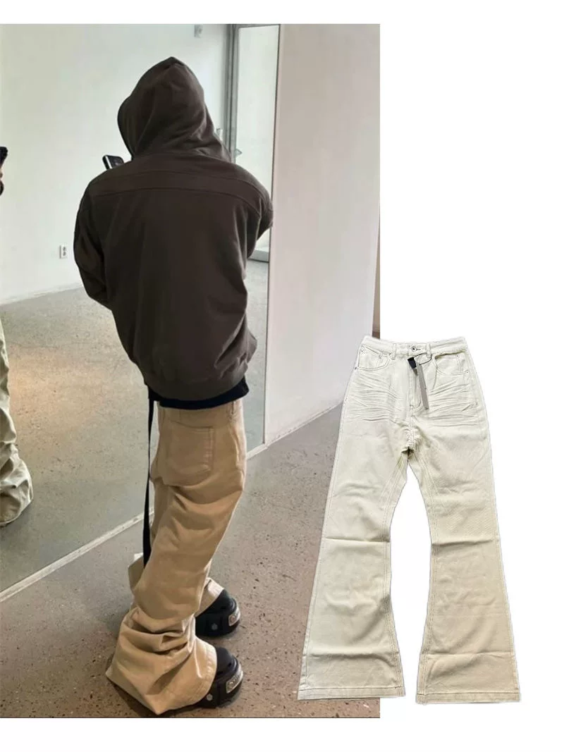 Ro Style Five-Star Starburst Ribbon Floor-Length Stacked Flared Jeans Slimming Wide-Leg Large Flared Casual Pants for Men and Women