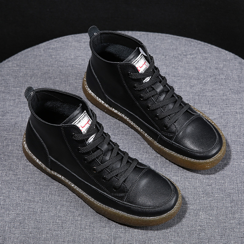 Short Boots for Women in Autumn and Winter Mid-High Top Women's Single Boots 2024 New Tbottomon Sole Women's Cotton Shoes Soft Sole Cowhide Boots for Women