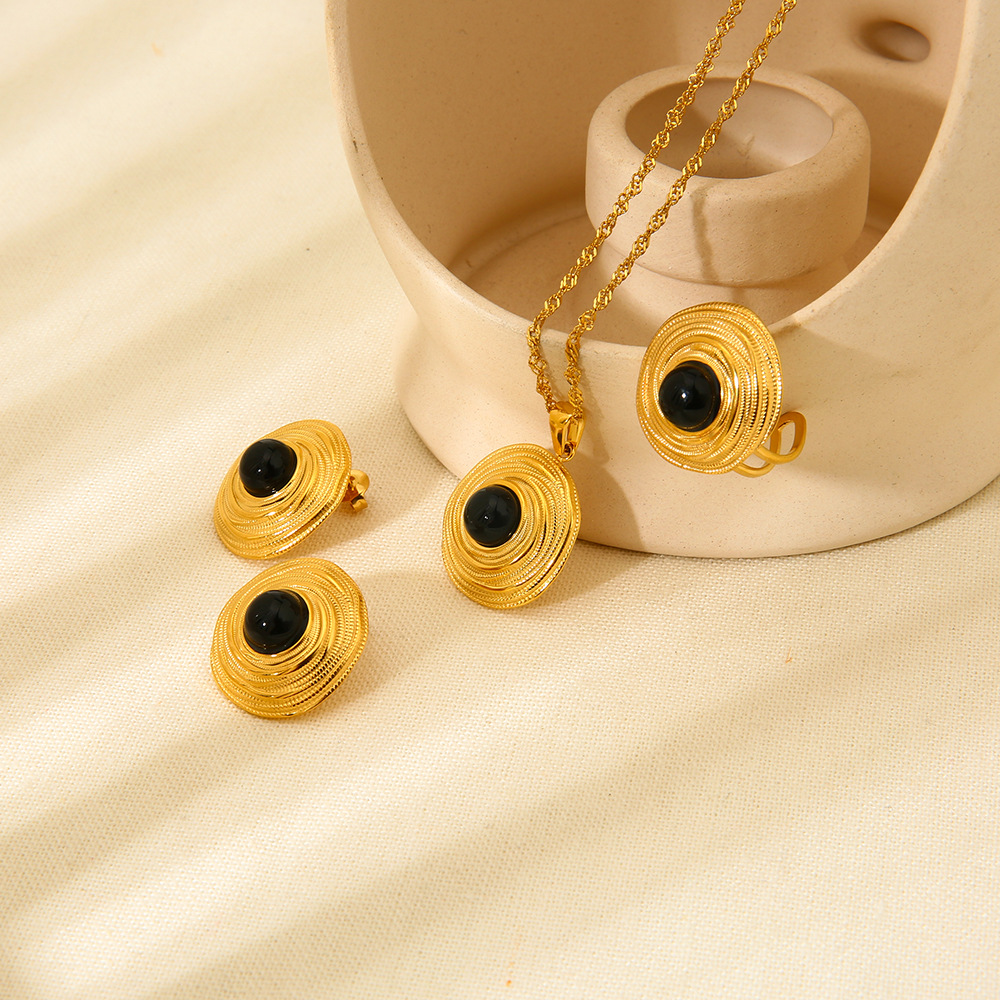 Cross-Border Retro Eye of Horus Pendant Stainless Steel Necklace Ring Earrings Gold-Plated Waterproof High-End Jewelry for Women