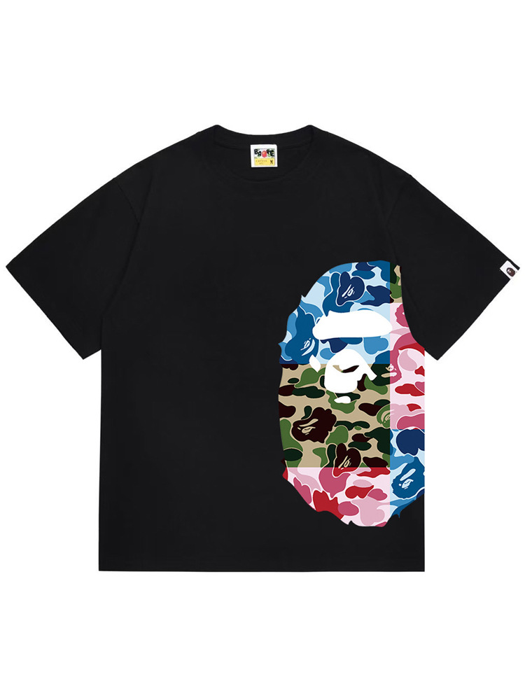 Cross-Border Foreign Trade Trendy Brand Wholesale Bape Ape Head Pure Cotton Heavyweight Unisex Camouflage Short-Sleeve Loose Top T-Shirt