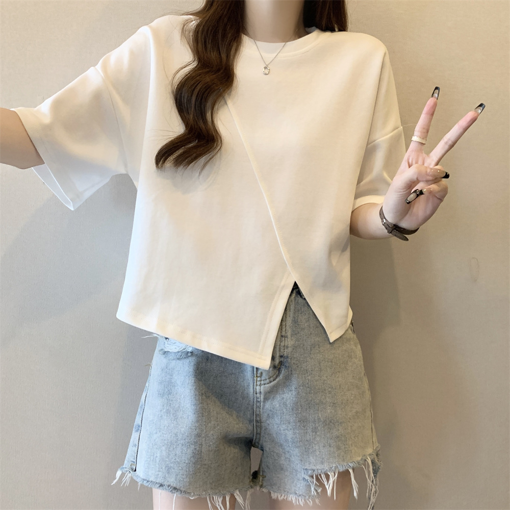 Summer Korean-Style Short-Sleeve Women's T-Shirt Loose Top with Slits Japanese and Korean Casual Women's Versatile Clothing Cross-Border Hot Sale Trend
