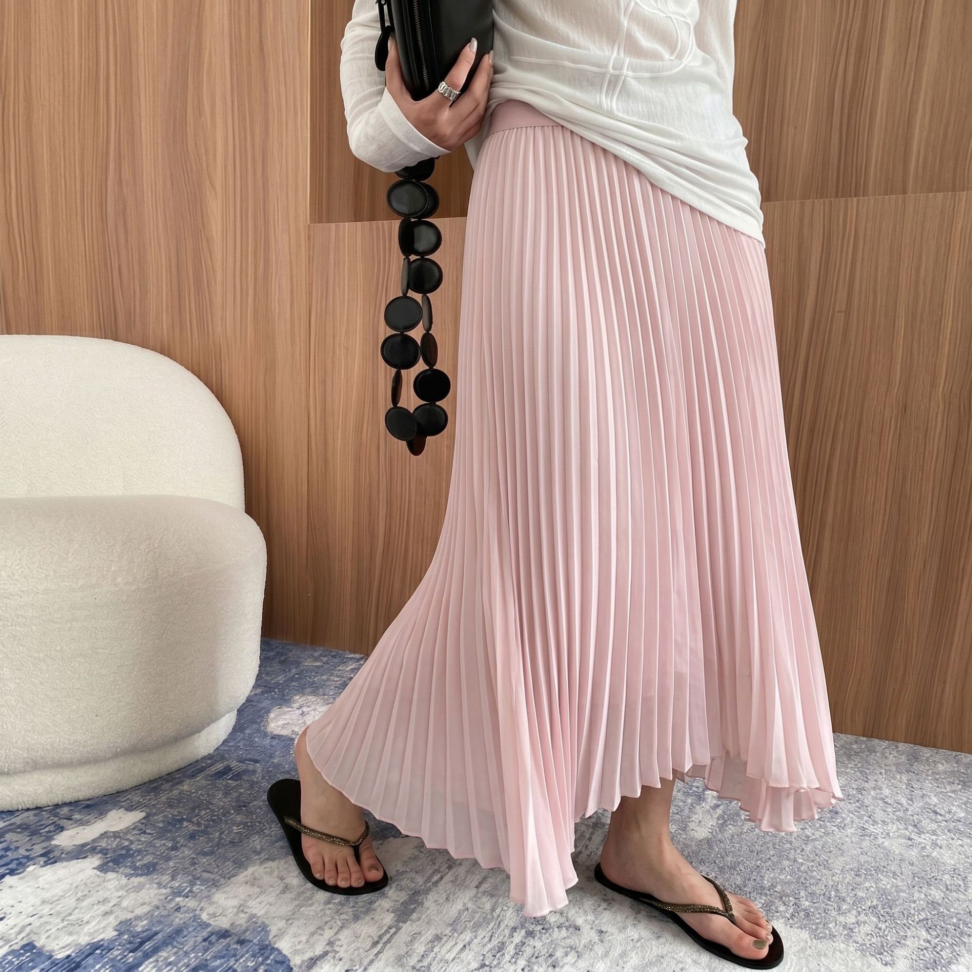 2026 New Style Lazy Style High-Waisted Elegant Pleated Skirt for Women, Mid-Length High-Waisted Slimming Versatile Flared Long Skirt