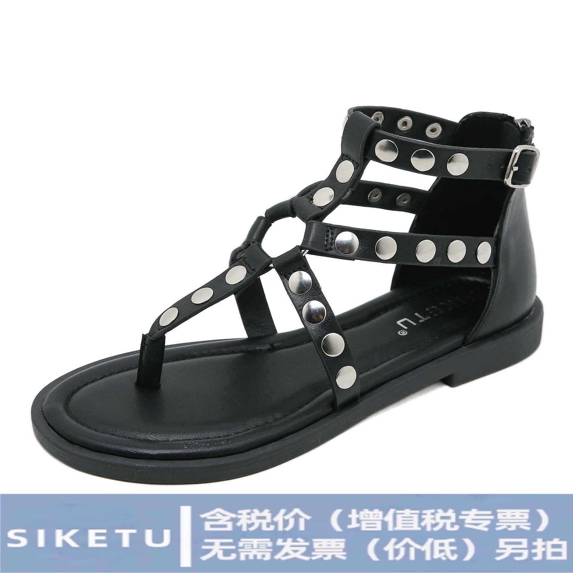 (Special Offer, No Restock after Sold Out) K9001-9 New Model 2025 Cross-Border Flat-Soled Studded Roman Sandals