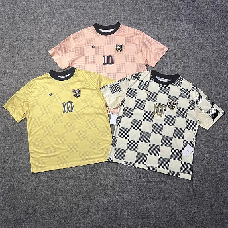 Aime Leon Dore Stylish Plaid Jersey Short-Sleeve Badge Embroidery Retro Casual Breathable Sports T-Shirt ins