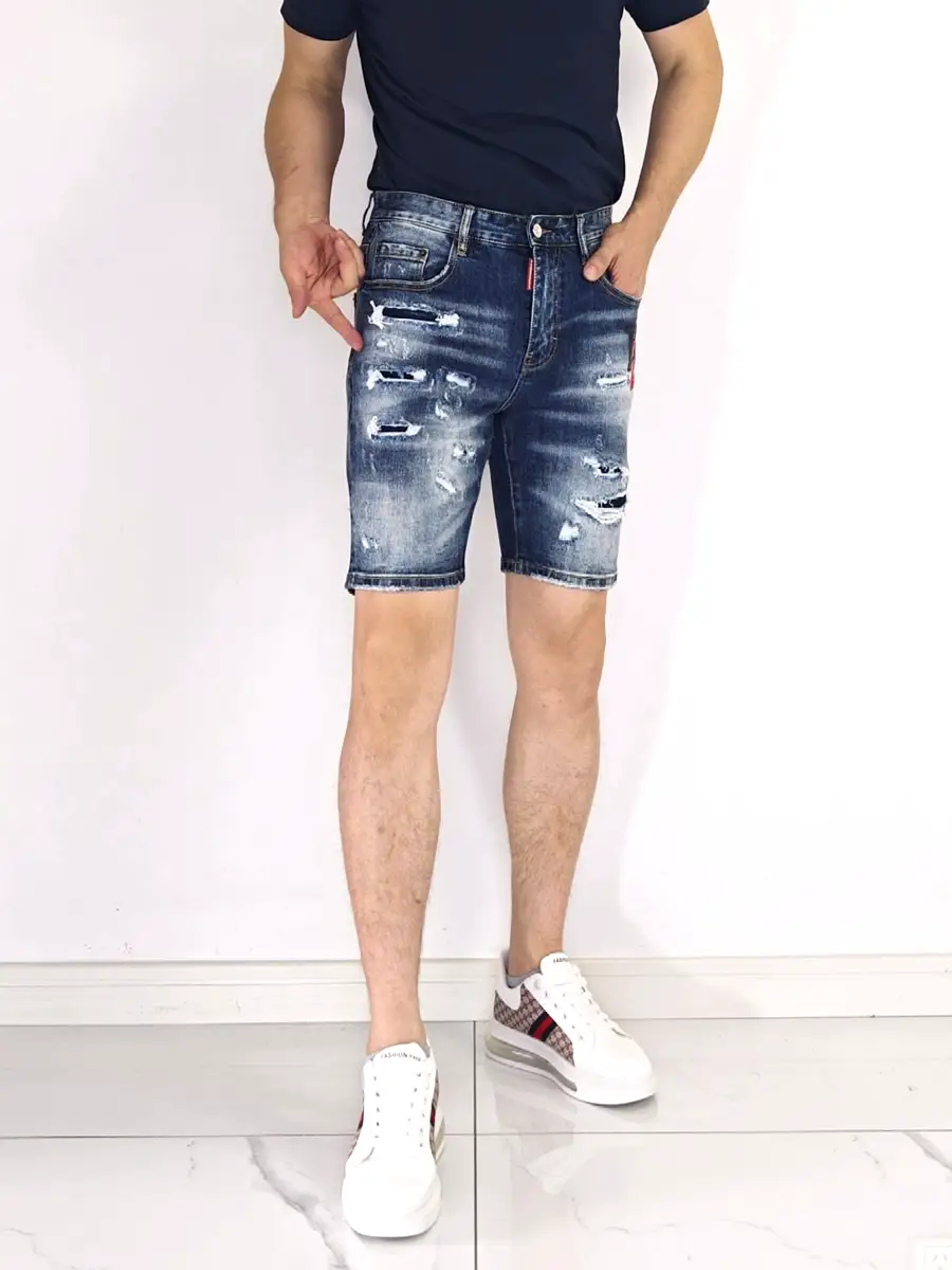 American Style Summer Retro Washed D2 Denim shorts 2025 New arrival Men's Holes Half Length Trendy Handsome Stylish silm