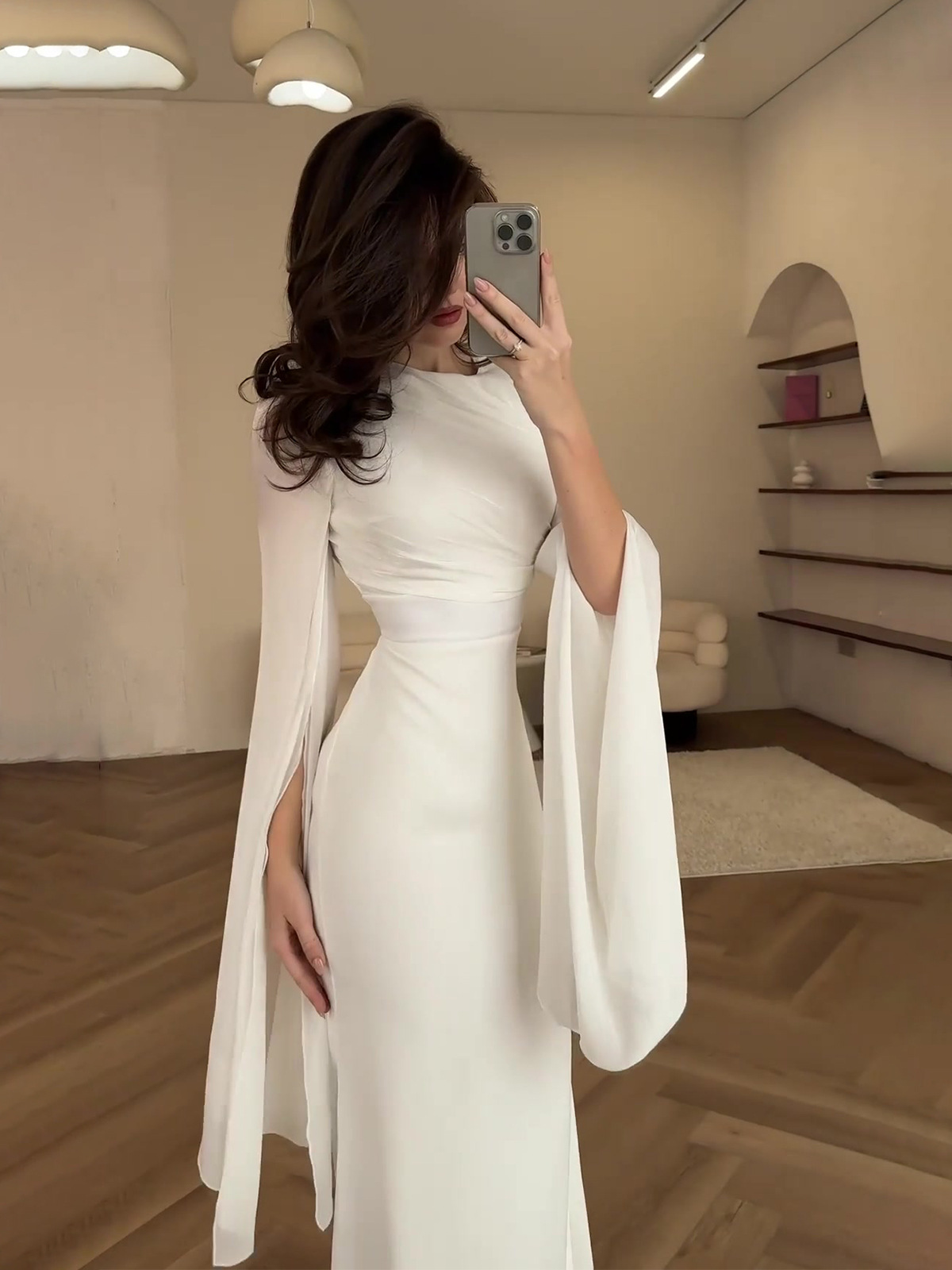 Amazon European and American Cross-Border 2025 Summer Patchwork Glass Yarn Long Dress with Large Flared Sleeves and Satin Slim Fit