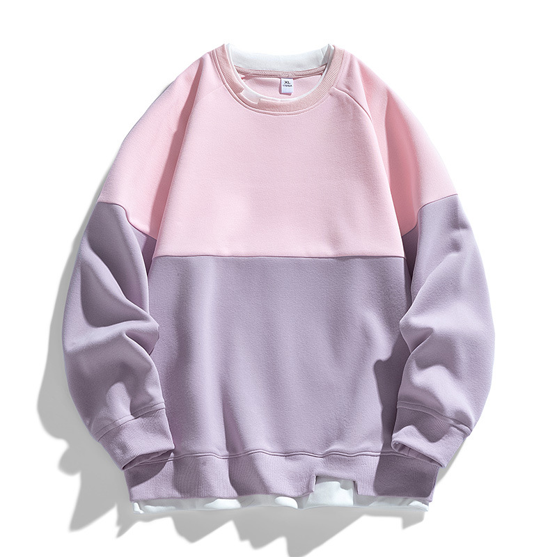 American New Contrast Long-sleeved Sweater for Couple Autumn Casual Sweatshirt Top Fake Two-piece Loose Round Neck Sweater