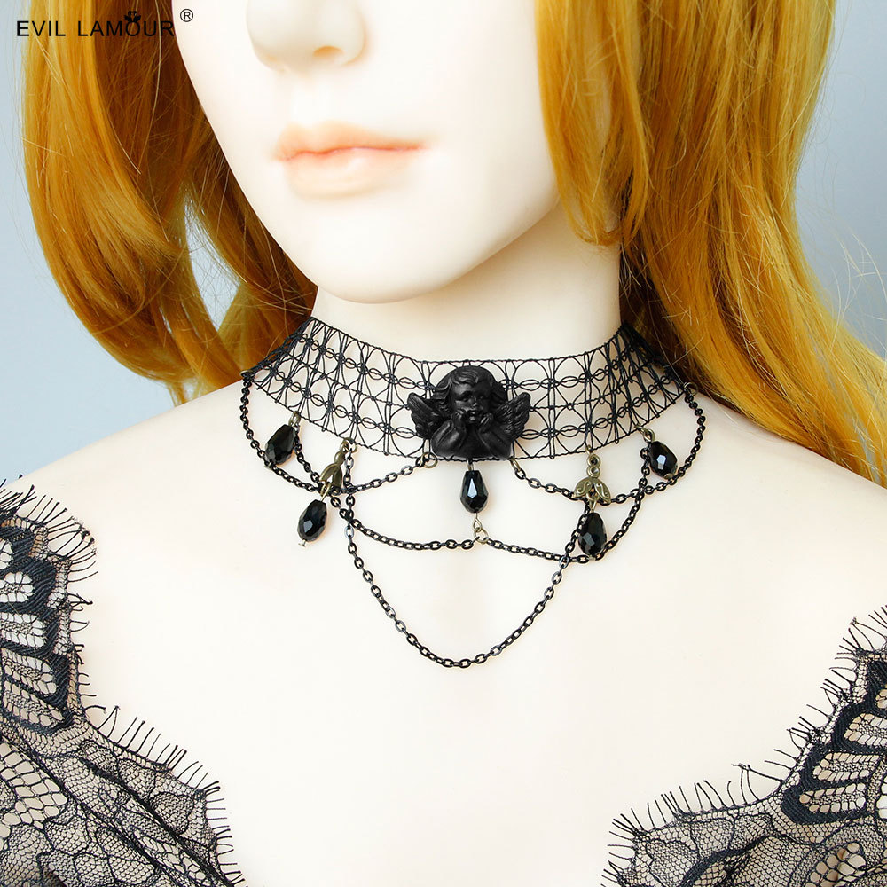 Black Angel Clavicle Chain Gothic Style Dark Collar Halloween Animation Festival Comic-Con Surrounding Necklace JL-95-1