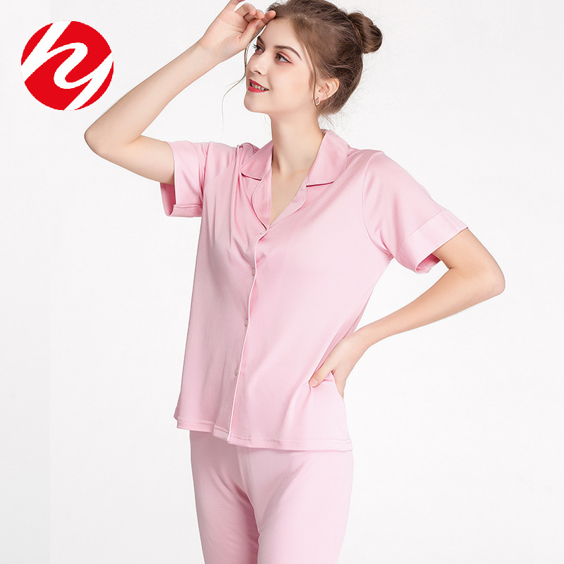 Silk pajamas women's summer new short-sleeved cropped pants two-piece mulberry silk knitted outerwear plus size homewear