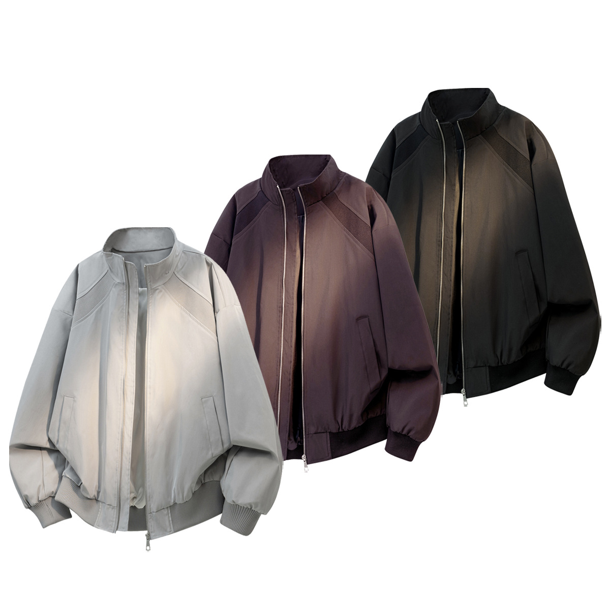 26 New Styles of Men's Casual Jackets with Stand-Up Collars, Fashionable Patchwork Ribbed Stand-Up Collar American-Style Flight Baseball Jackets