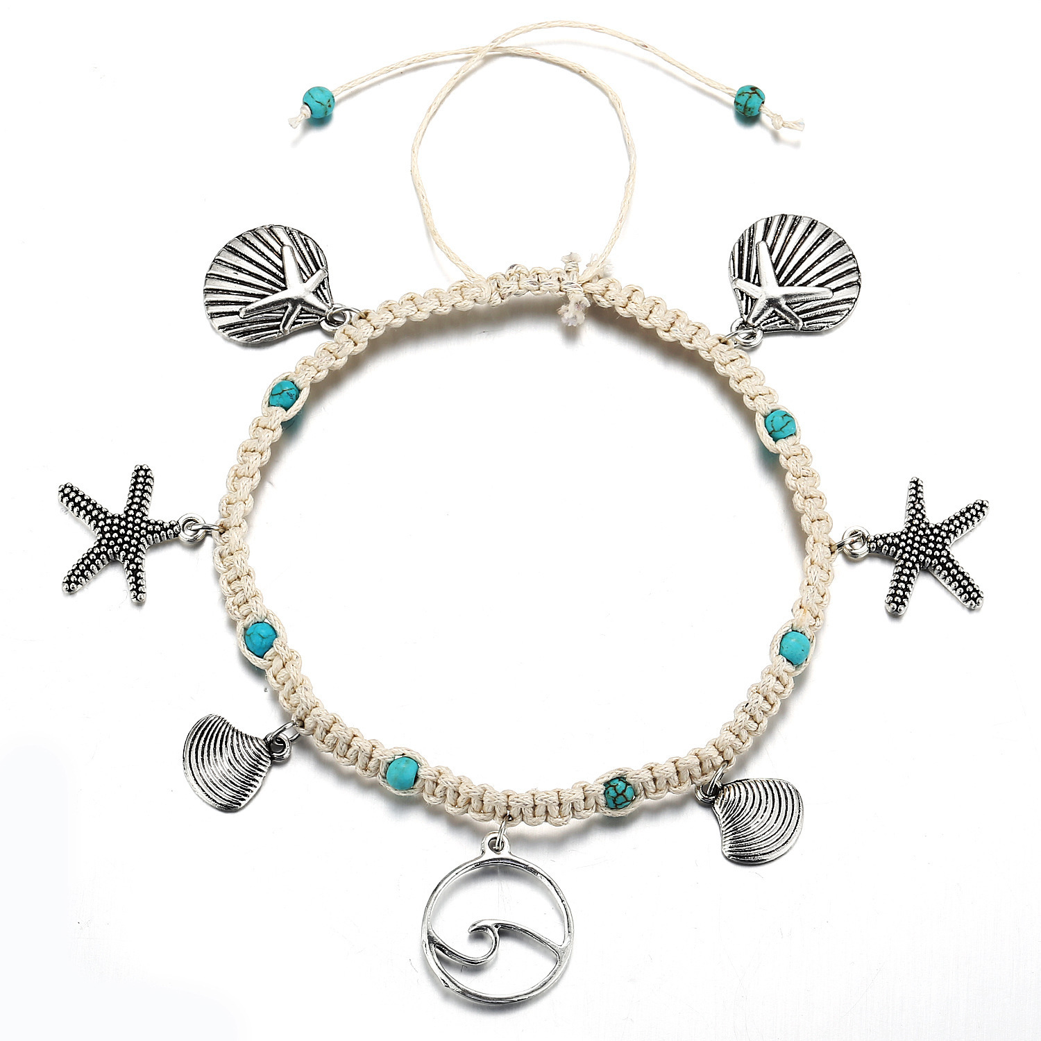 European and American new fashion personalized bohemian braided rope wave shell anklet creative retro vacation beach foot