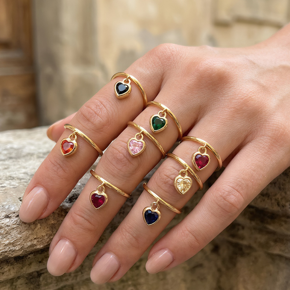 Inlaid Micro-zircon Love Ring Women's Fashion Design Ins Finger Ring Simple Gold-plated Copper Ring Open Ring Wholesale
