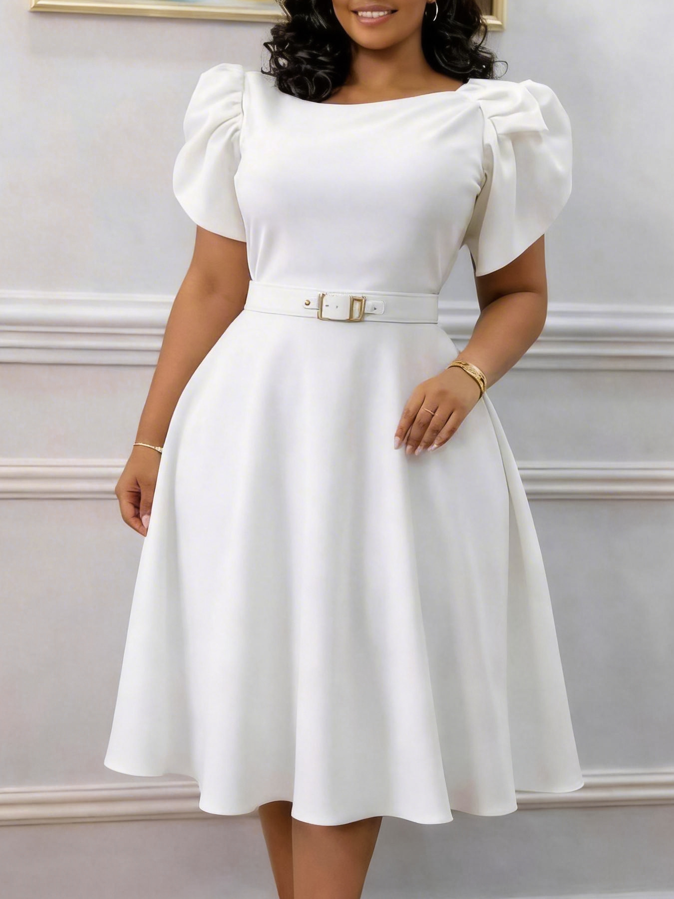 C8654 Amazon Cross-Border European and American 2026 New Style Women's Fashionable and Elegant Round-Neck High-Waist African Dress
