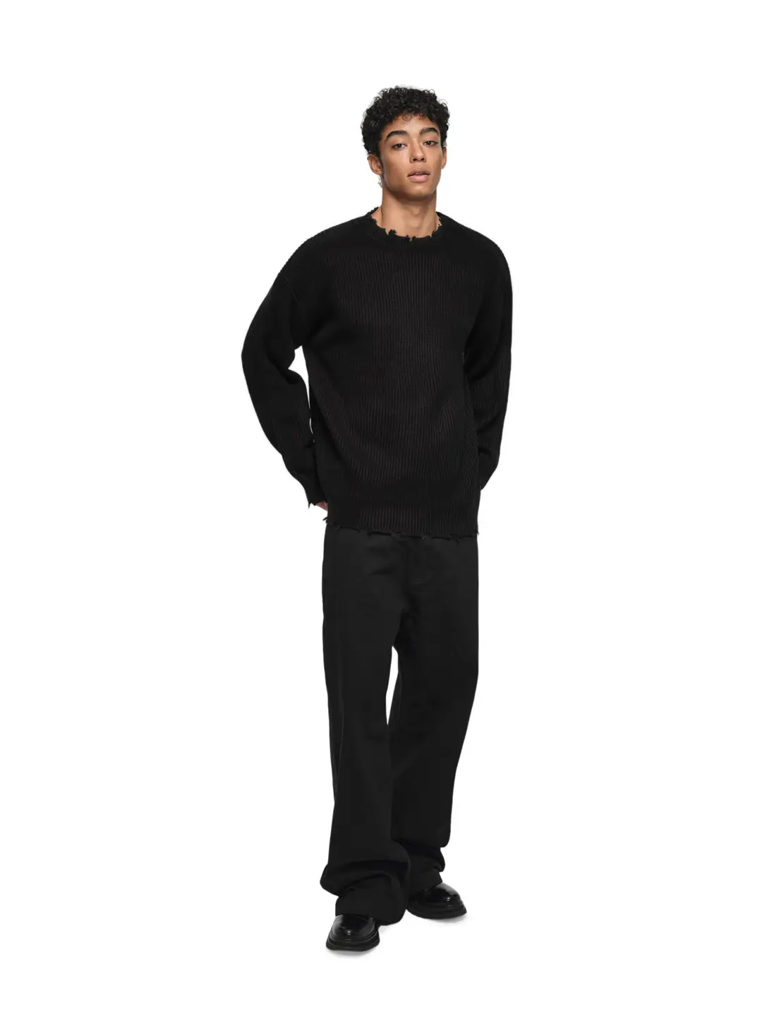 Aann Normcore Winter Heavy Industry thickened Merino Wool Knitting Loose Sweater Destroyed Pioneer