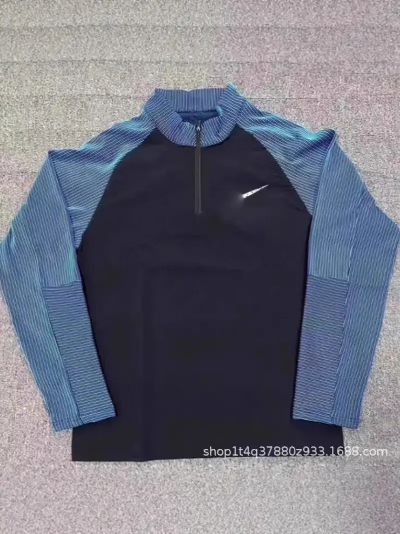 2025跨境新款体育生训练半拉链春秋训练服长袖运动训练跑步上衣透