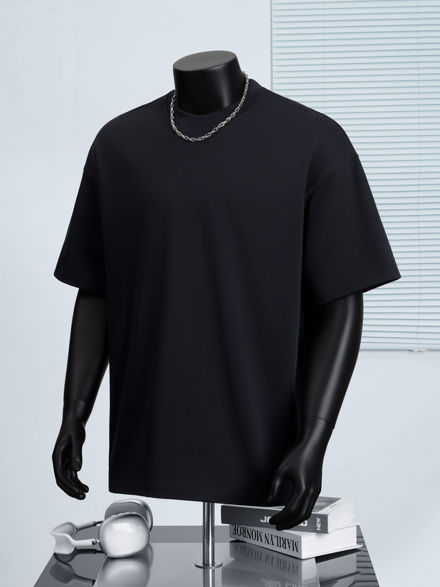 Men's American Pure Cotton Loose Short-Sleeved Summer Heavy Cotton Clothes Men's Trendy Brand Pure Color Men's T-Shirt Tops Women