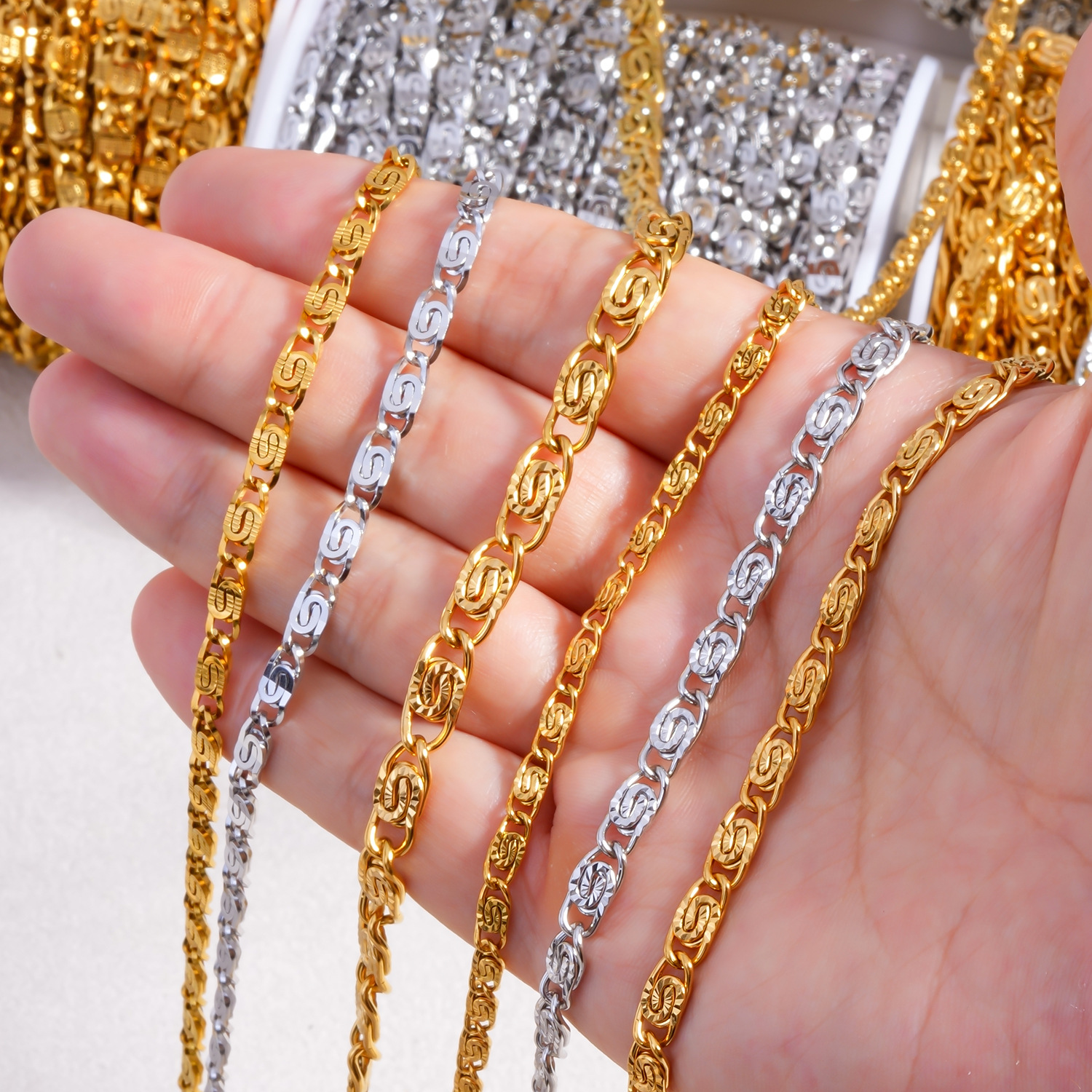 DIY Jewelry Chain 304 Stainless Steel Plated Real Gold Swastika Chain Color-Preserving Fashion Clothing Luggage Handmade Chain Material