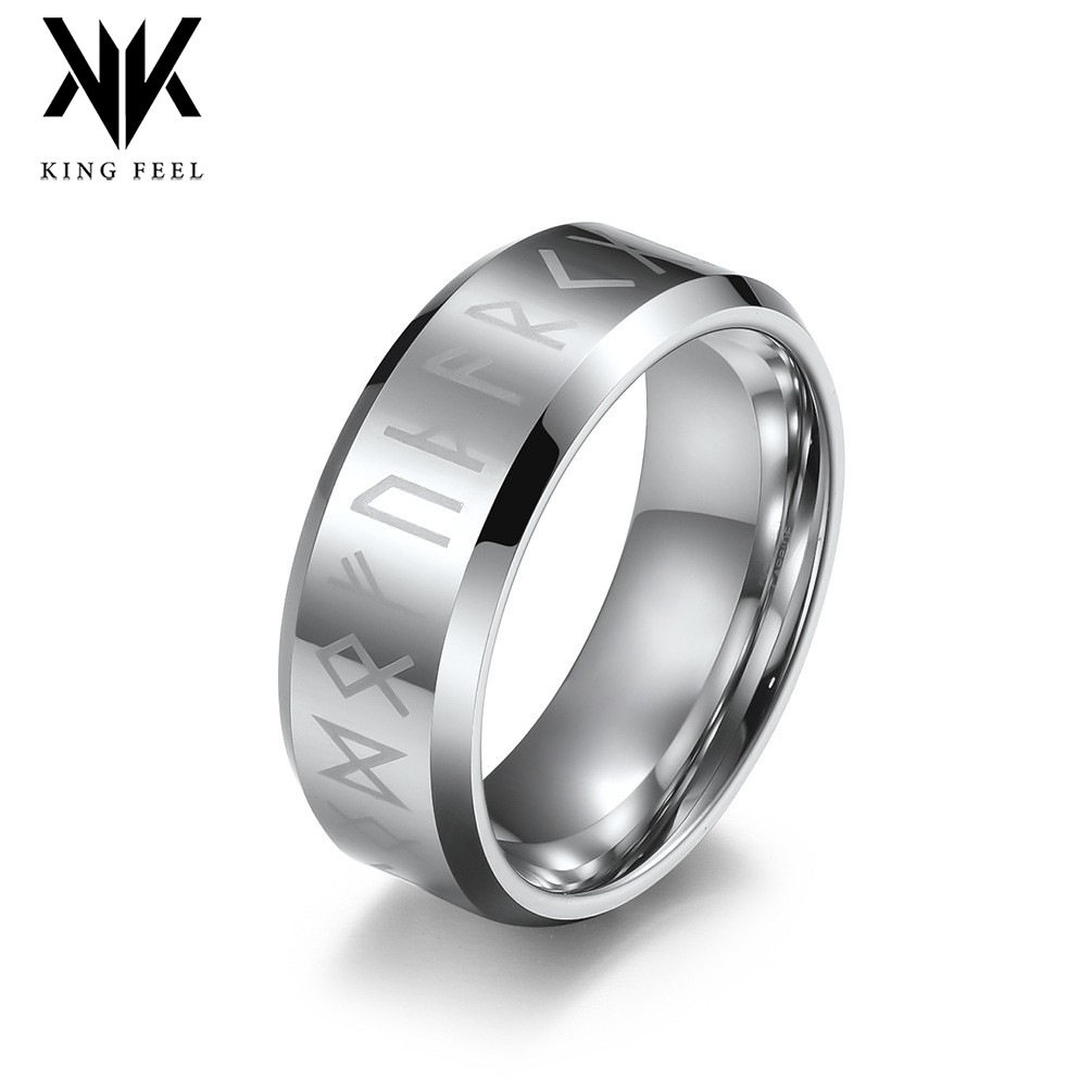 Nordic Viking Text Tungsten Steel Ring Rune Symbol Tungsten Gold Index Finger Ring Scratch-Resistant and Non-Fading Jewelry