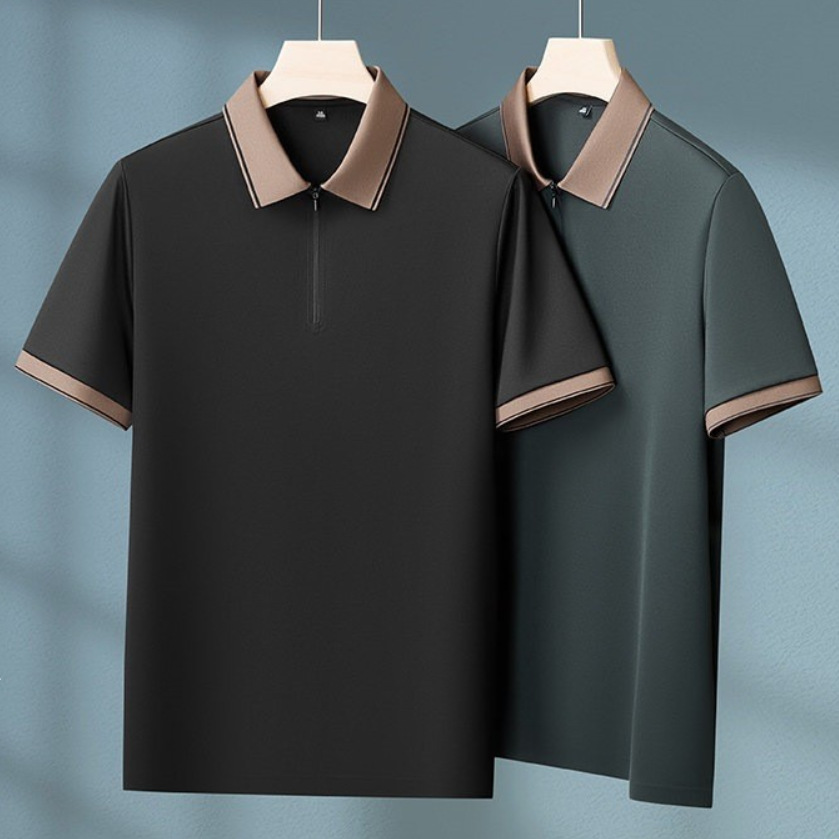 Plus-Size Men's 2026 Modal Short-Sleeve Polo Shirt, Extra Large Size, Summer Ice Silk Cool Top with Zipper