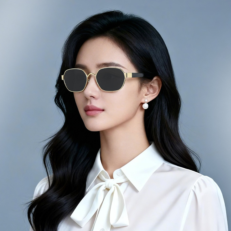 Old Money Style Fashionable and Unique Small Frame Polygonal Sunglasses for Women, High-End Glasses, Women's Metal Sunglasses